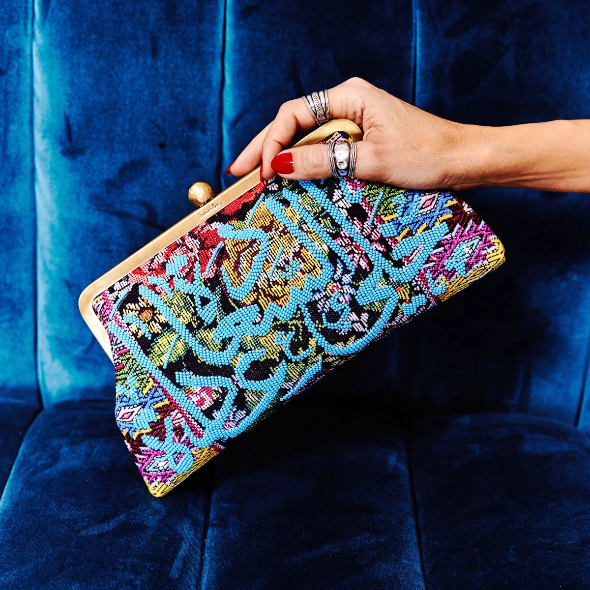 BLUE CALLIGRAPHY ON FLORAL CLASSIC BAG