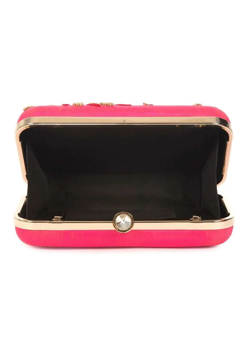 Candy pink Pearl and Zardosi Work Box Clutch