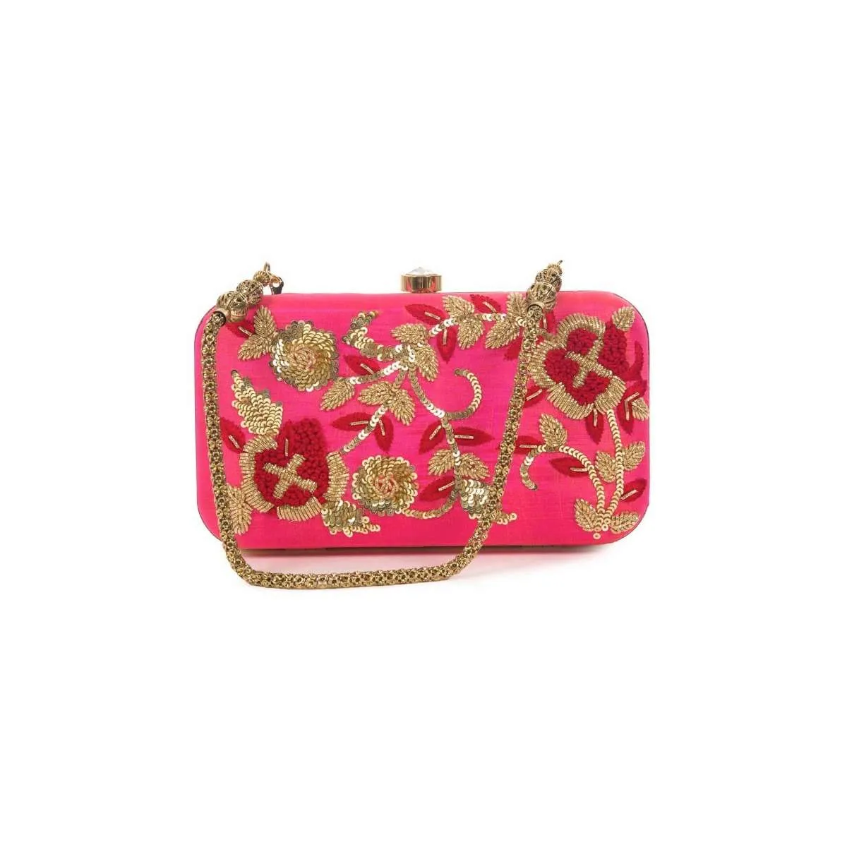 Candy pink Pearl and Zardosi Work Box Clutch