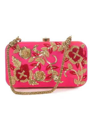 Candy pink Pearl and Zardosi Work Box Clutch