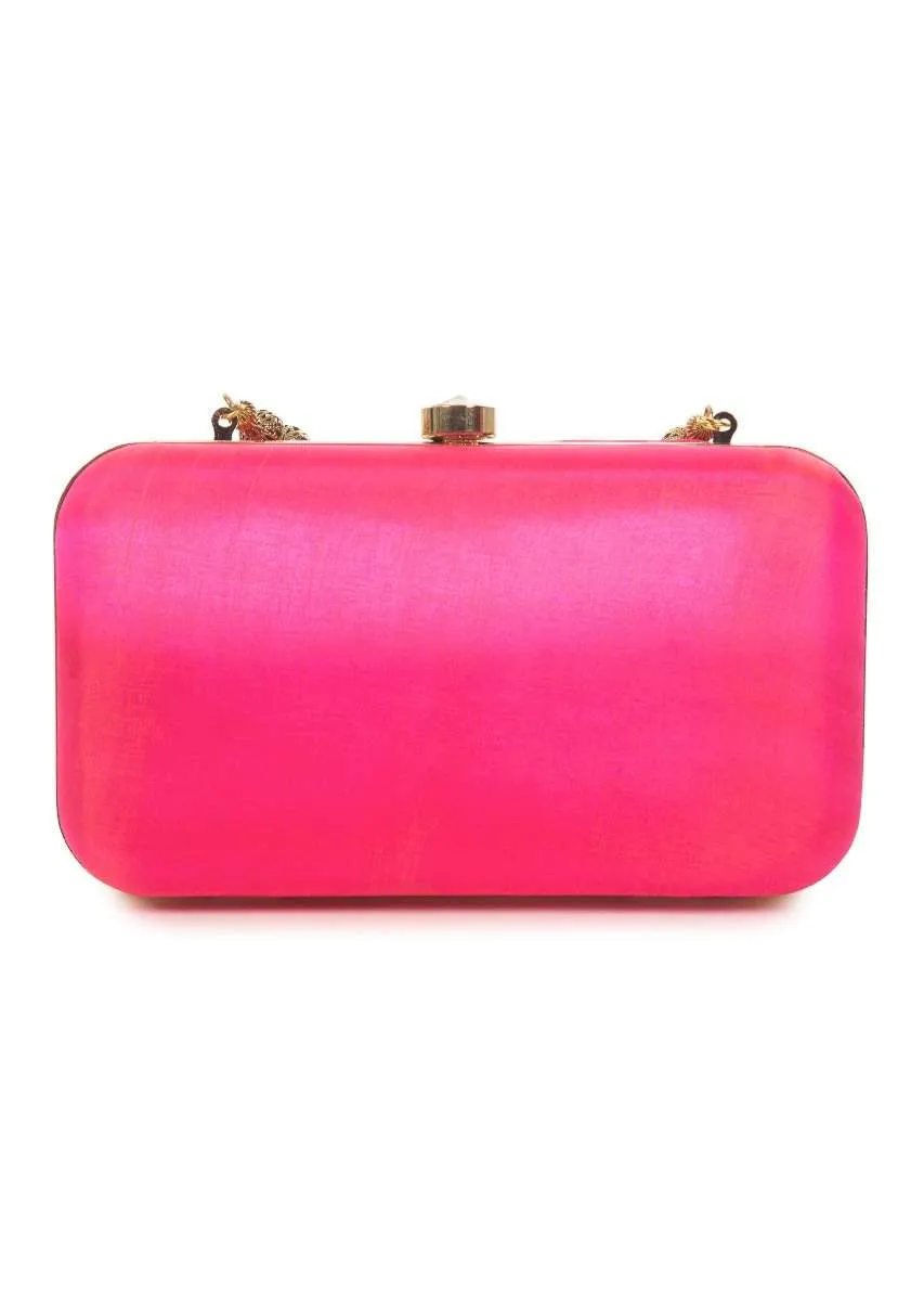Candy pink Pearl and Zardosi Work Box Clutch