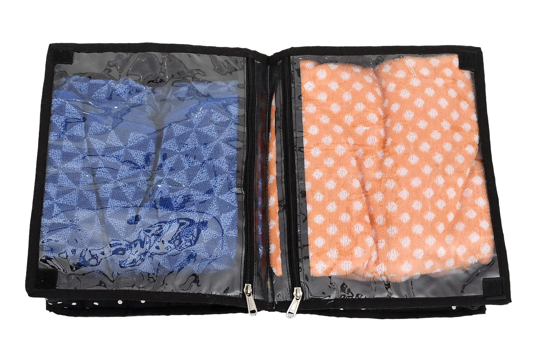 Kuber Industries Dot Printed Cotton Garments Storage Bag For Undergarments Lingerie Innerwear: Socks: Dipper With 2 Tranasparent Compartment (Black) -45KM034