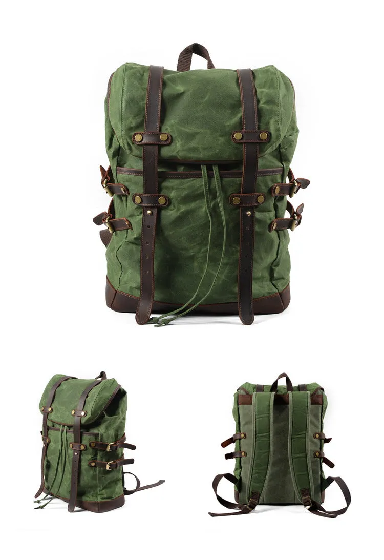 Leisure Leather Canvas Hiking Backpack 9159