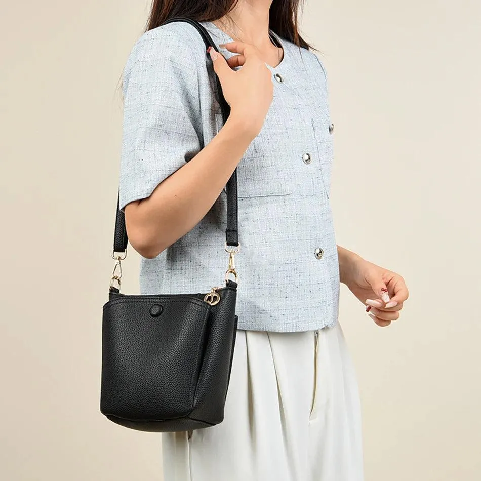 Soft Leather Crossbody Bags Mini Zipper Bucket Purses