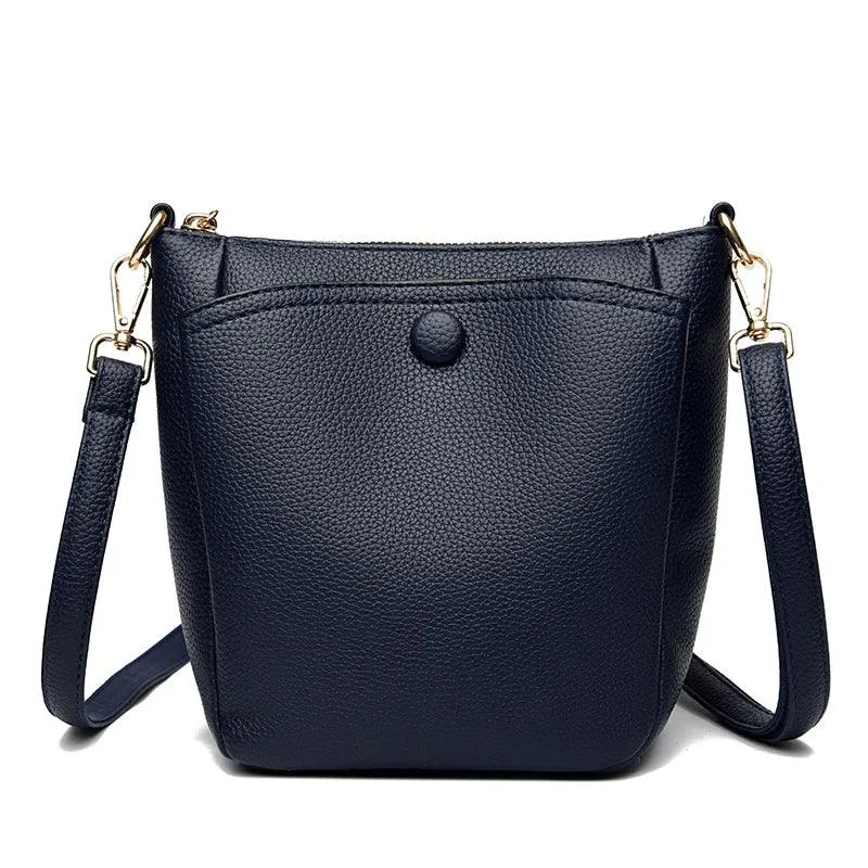 Soft Leather Crossbody Bags Mini Zipper Bucket Purses